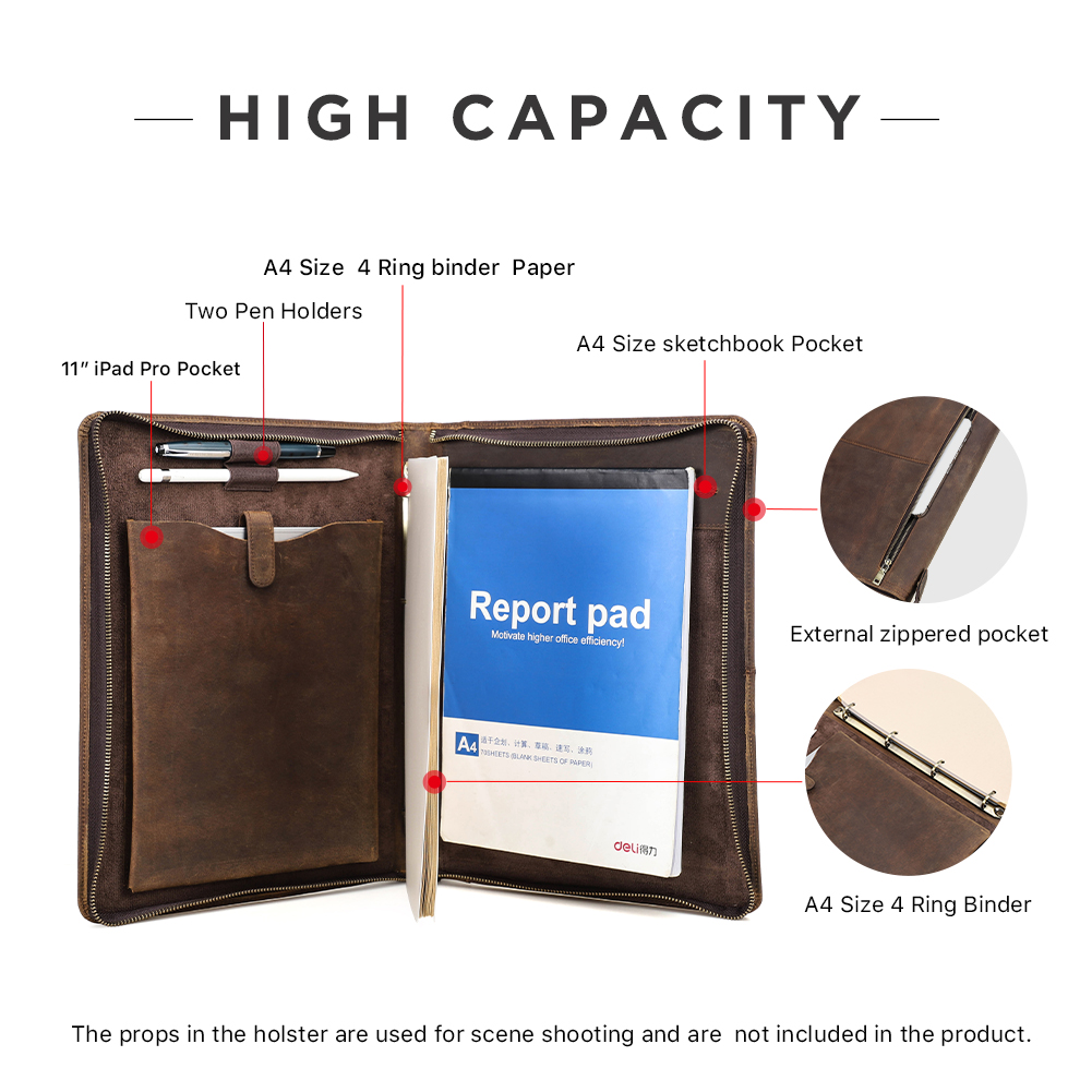 Portfólio de Couro de Vaca A4  - Binder A4 Lever avaliação e preço